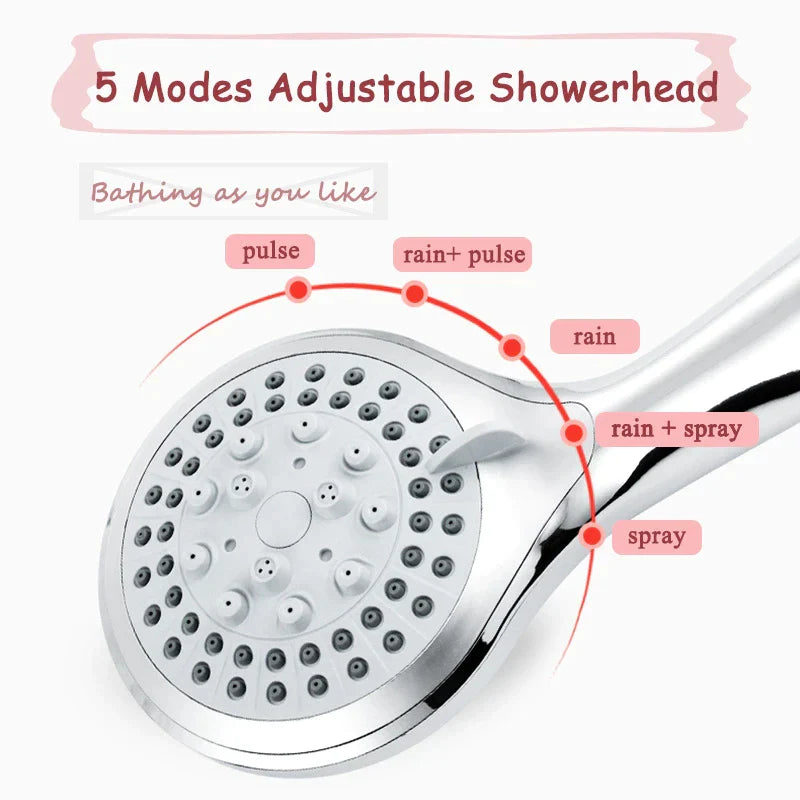 Handheld Shower Head - 5-Setting High Pressure Sprayer, 5 ft Hose – image 4
