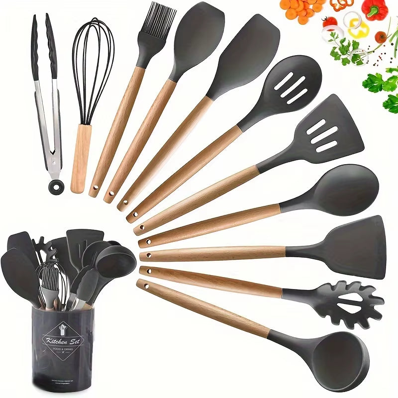 12-Piece Silicone & Wood Kitchen Utensil Set