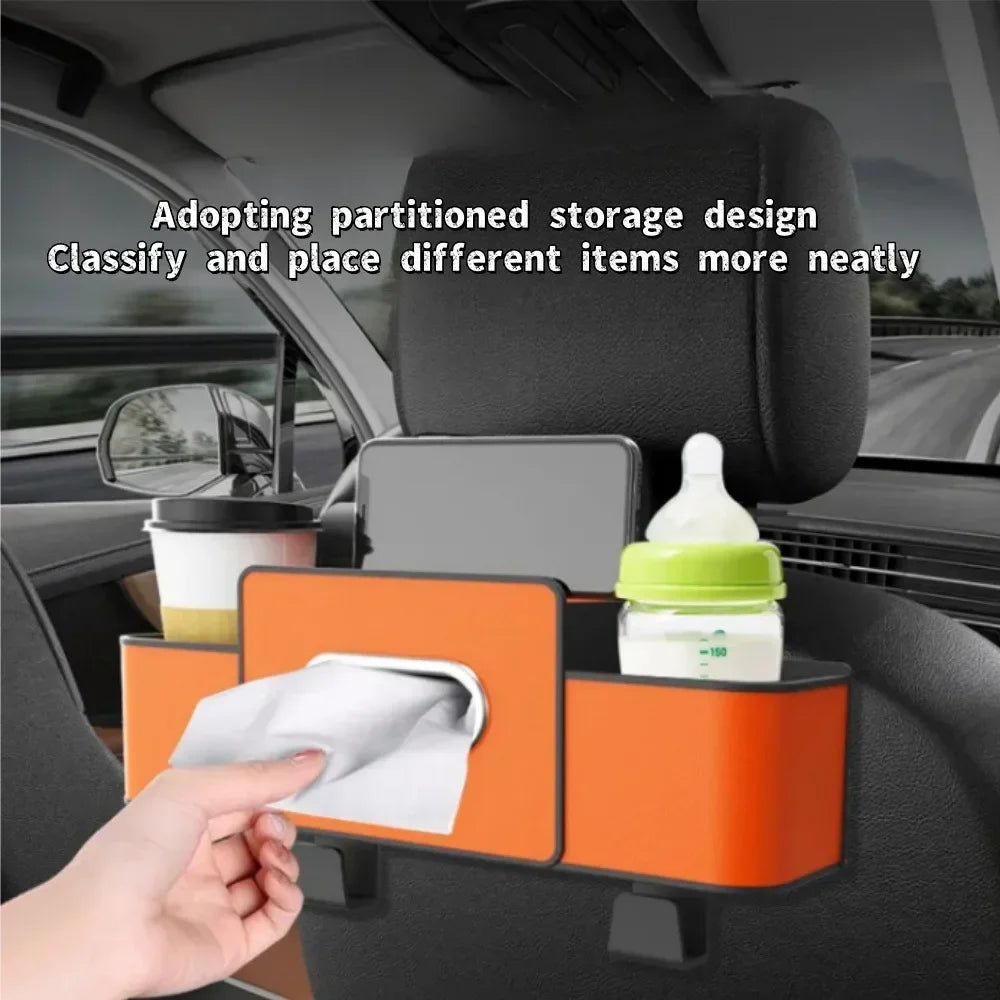 Car Seat Back Storage Box with Tissue Holder and Cup Holder – image 2