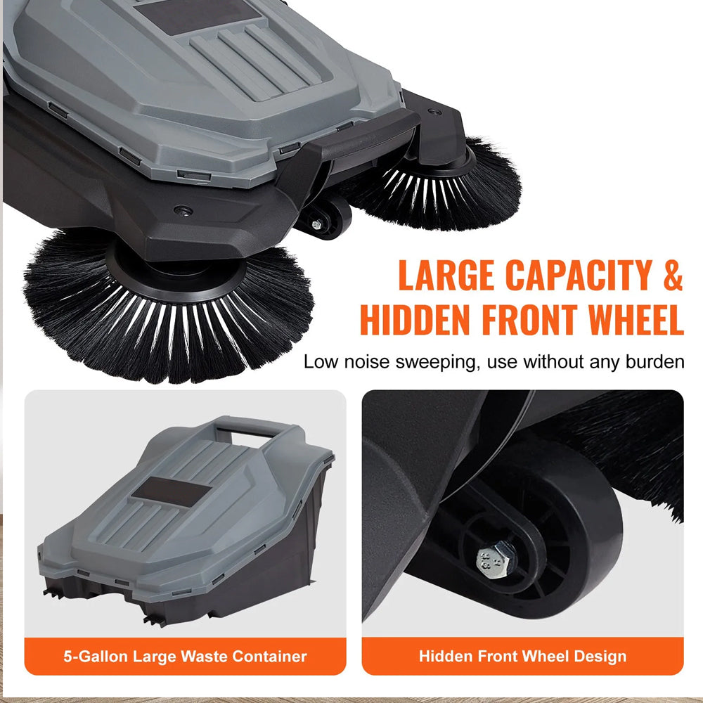 Manual Push Yard Sweeper 25.6 in with 5-Gallon Bin