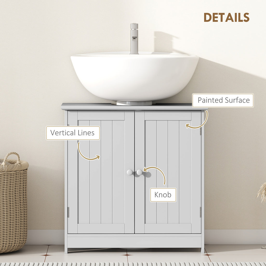 Under-Sink Bathroom Cabinet with 2 Doors and Shelf, Light Gray – image 6