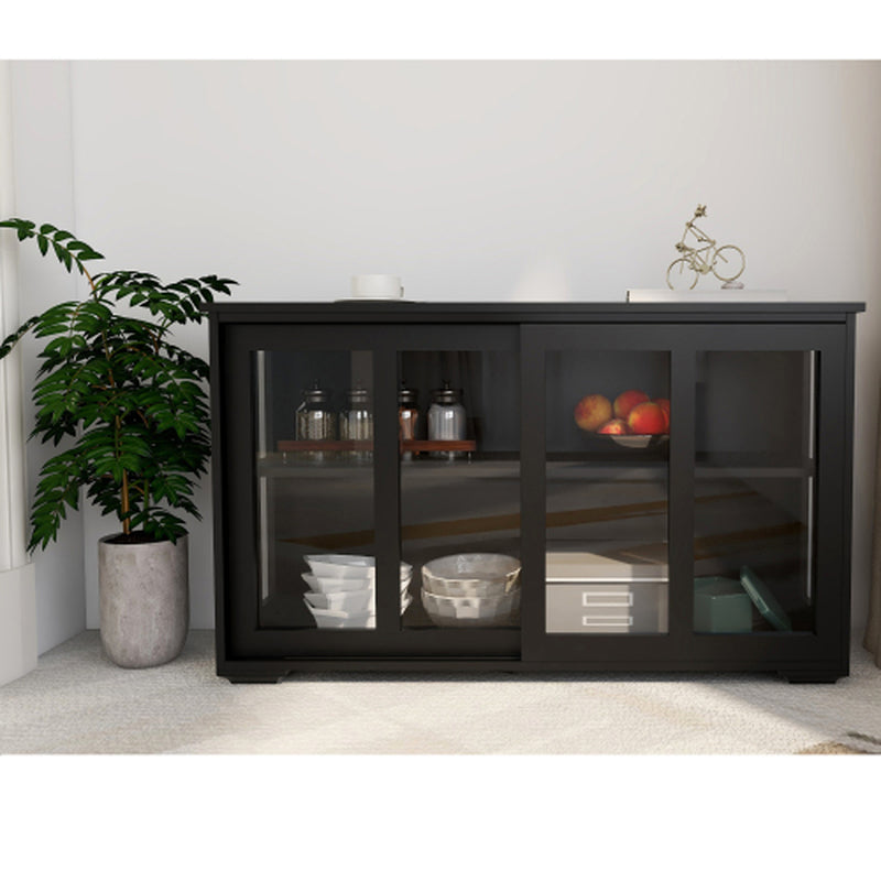 Kitchen Storage Cabinet with Sliding Glass Doors, Black – image 4