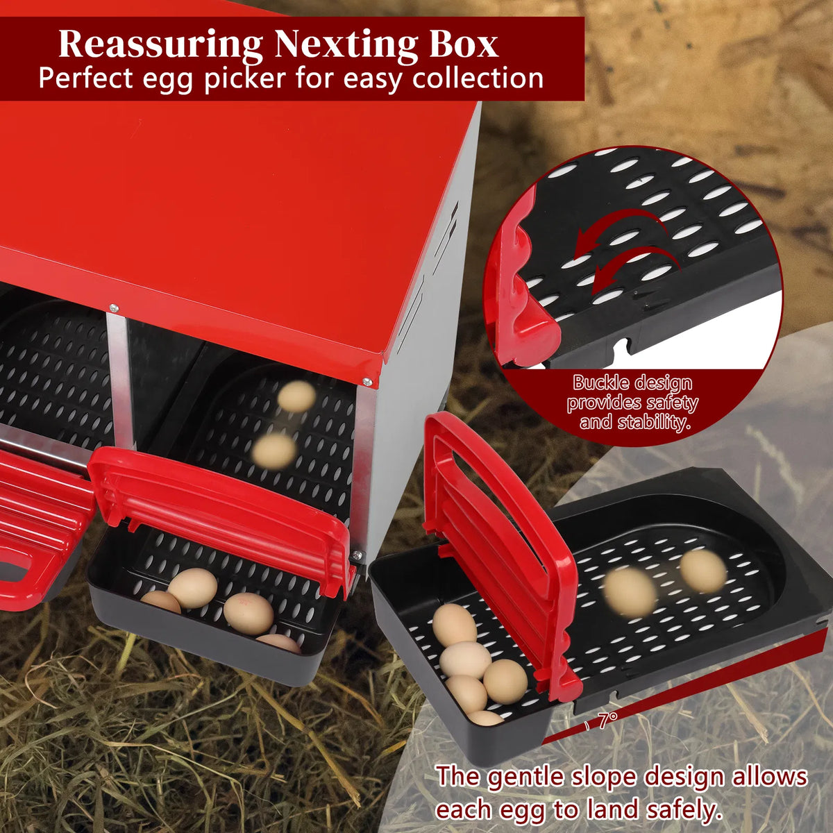 3 Compartment Roll Out Chicken Nesting Box with Plastic Baskets – image 10