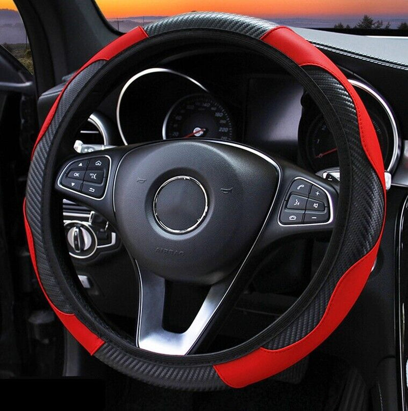 Steering Wheel Cover, Red & Black Carbon Fiber PU Leather, 15 in – image 16