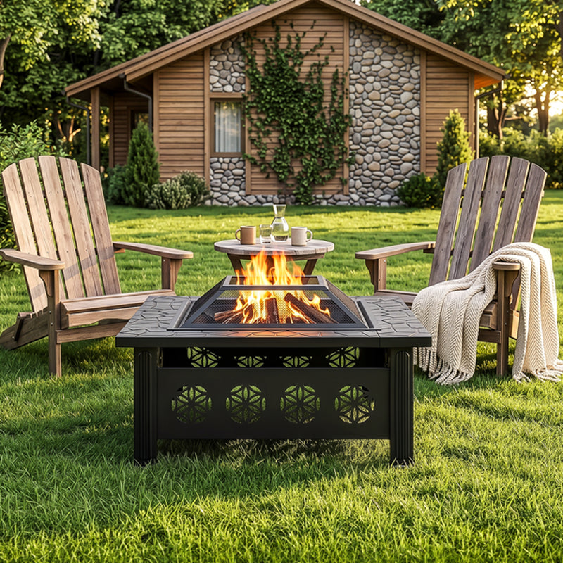 32 in Square Wood Burning Fire Pit Table with Spark Screen – image 8