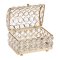 Jewelry Box Gold Dome with Mirror and Crystal Beads, Vintage Style