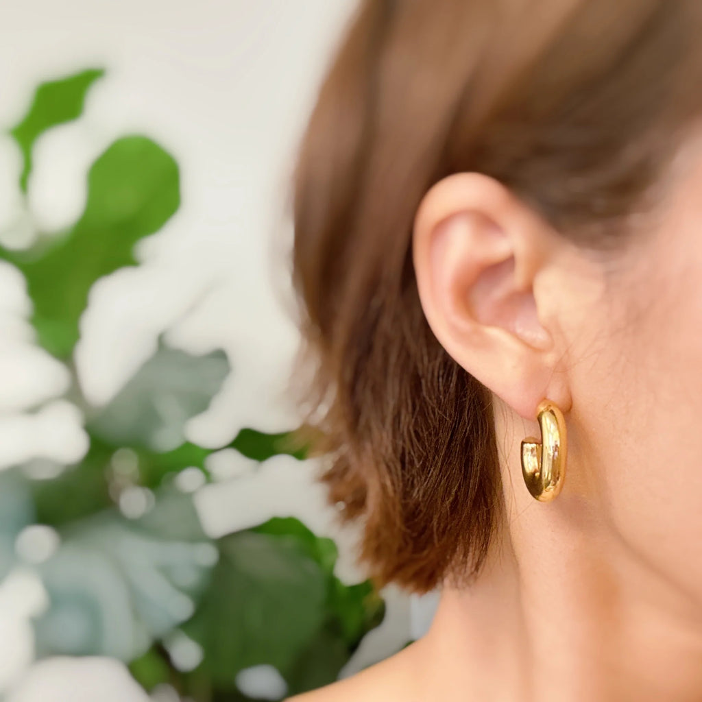 Gold Oval Hoop Earrings - 18K Plated Stainless Steel, Tarnish Free – image 4