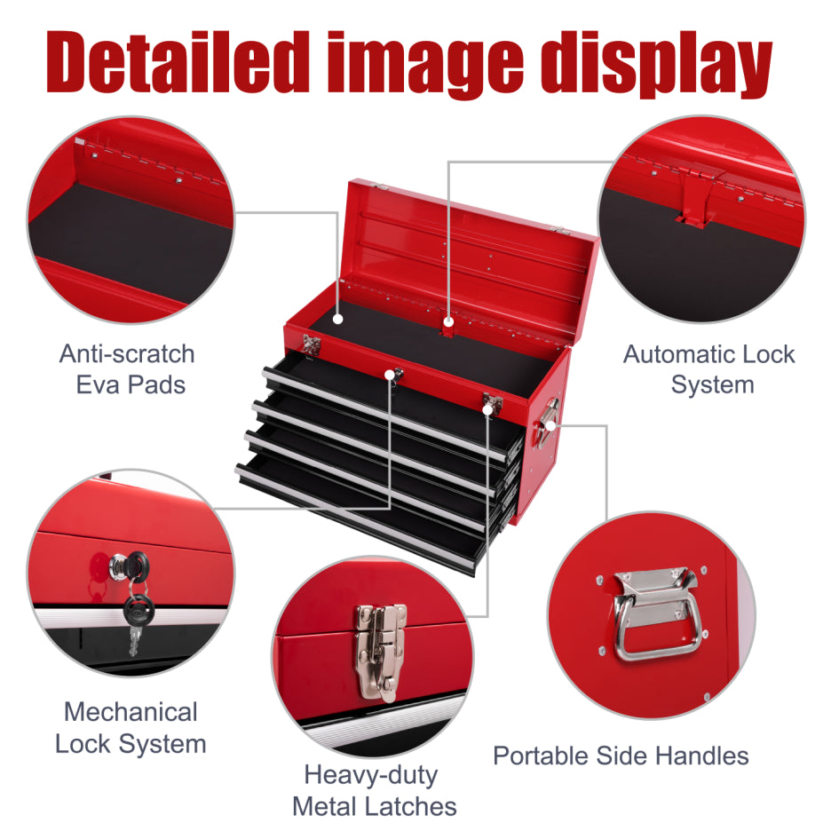 Metal Tool Box with 4 Drawers, 21 in Portable Locking Tool Chest – image 3