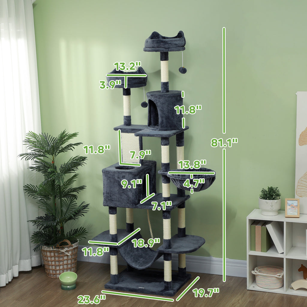 81 Inch Large Cat Tree with 2 Condos, Hammocks and Scratching Board – image 3