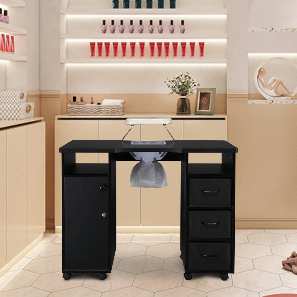 Rolling Manicure Table with Built-In Fan, Double Cabinet and 3 Drawers – image 3