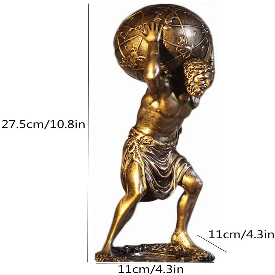 Atlas Holding Globe Statue Bronze Finish Decor