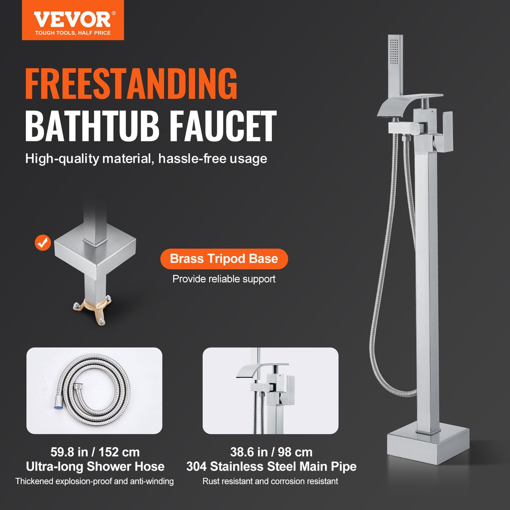 Freestanding Tub Filler Faucet, Floor Mount with Handheld Shower, Brushed Nickel – image 2