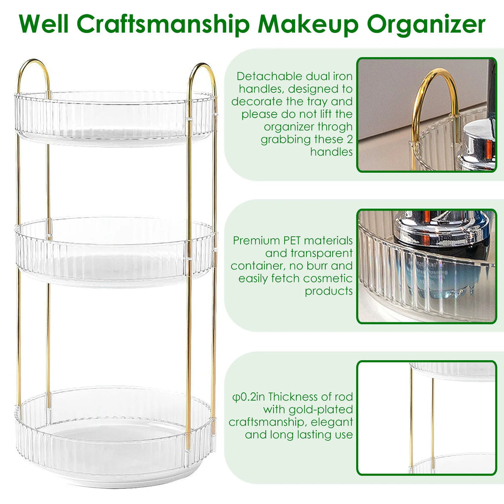 Rotating Makeup Organizer, 3-Tier 360° Perfume and Cosmetic Tray – image 10
