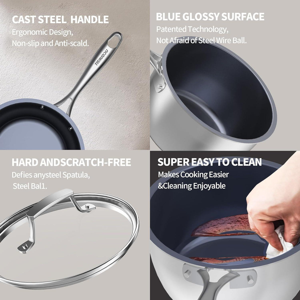 2.2 Quart Titanium Stainless Steel Saucepan With Glass Lid – image 14