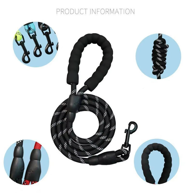 Reflective Braided Dog Leash - 5 ft Nylon Rope Lead for Night Walks – image 5