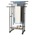 3-Tier Freestanding Towel Rack with Storage Basket, Black – image 1
