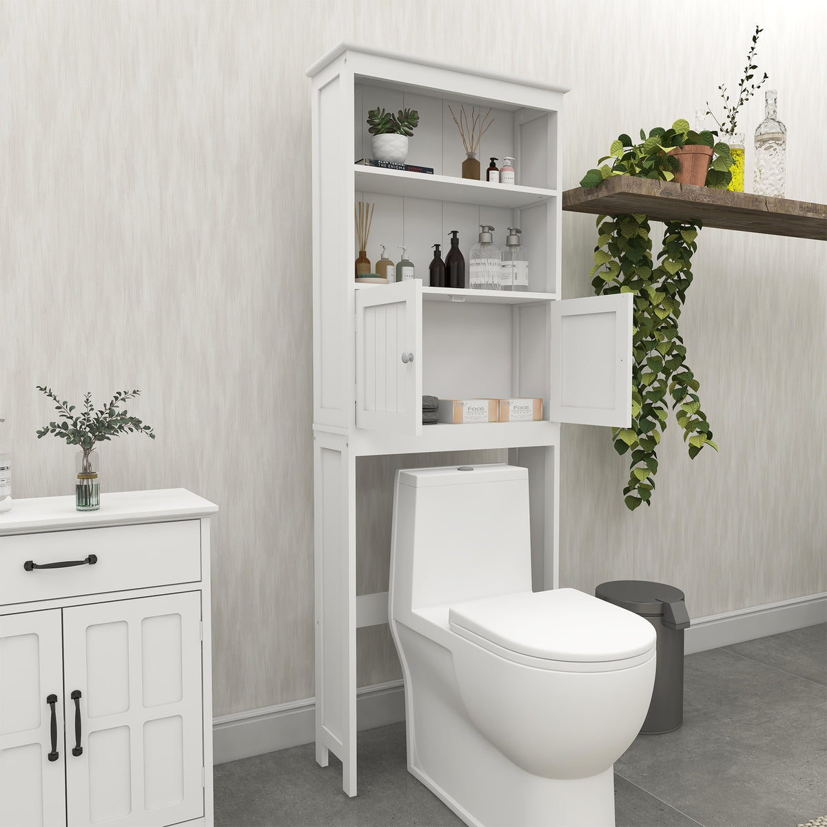 Over the Toilet Storage Cabinet, Freestanding with 2 Doors, White – image 5