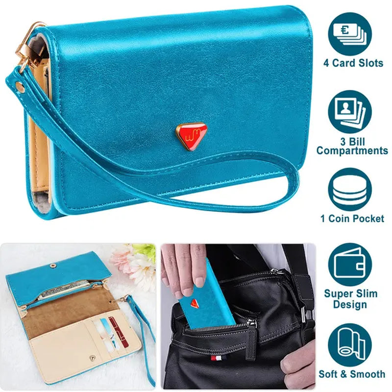 Women's Wristlet Wallet – Blue PU Leather Card Holder – image 3