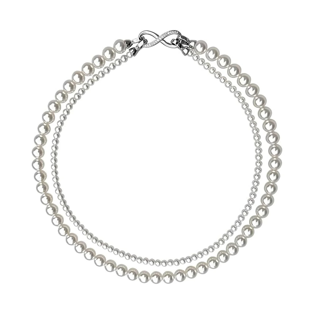 Double Layer Pearl Necklace - Sterling Silver with Gift Box