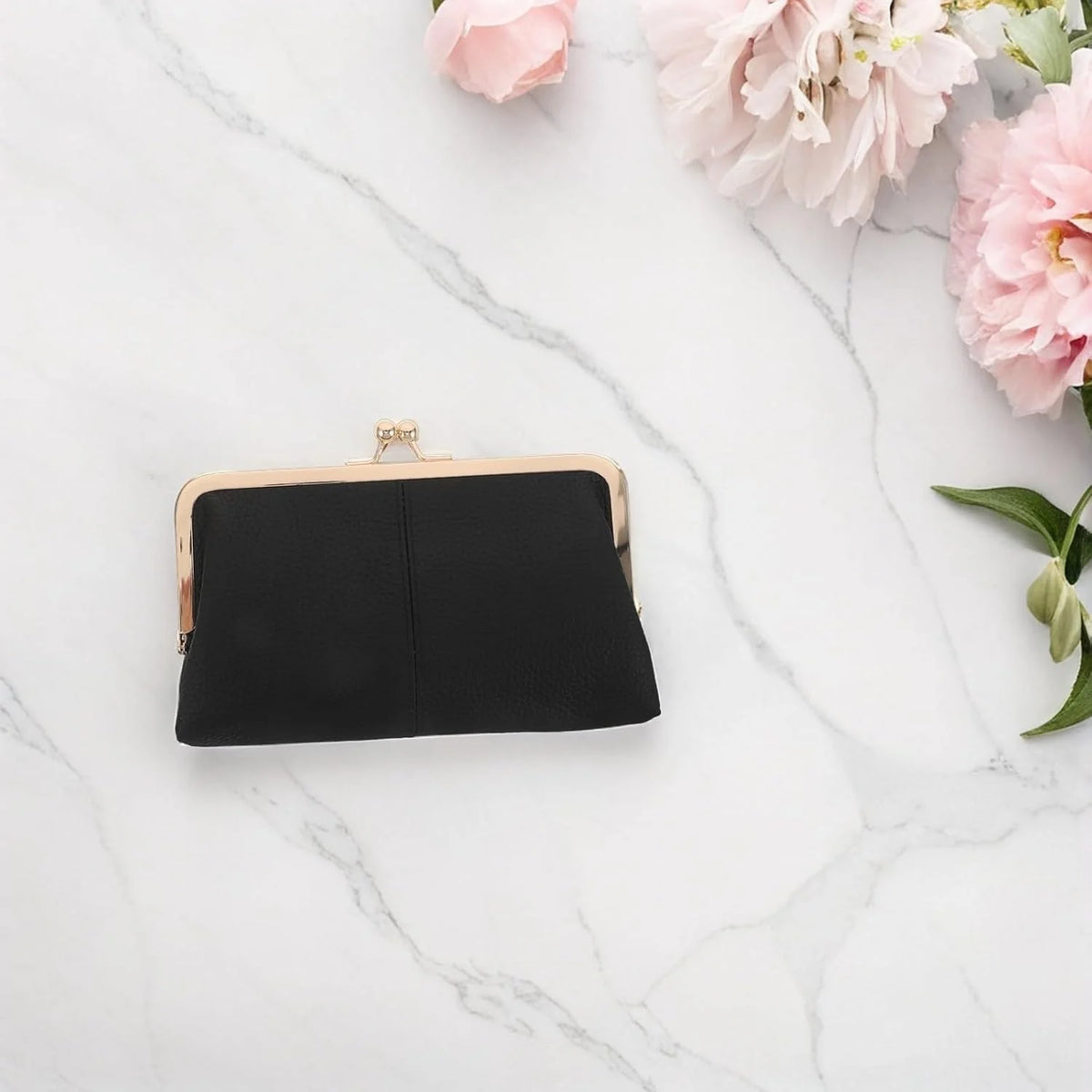 Kiss Lock Wallet for Women, Black Leather Clutch with Card Slots – image 6