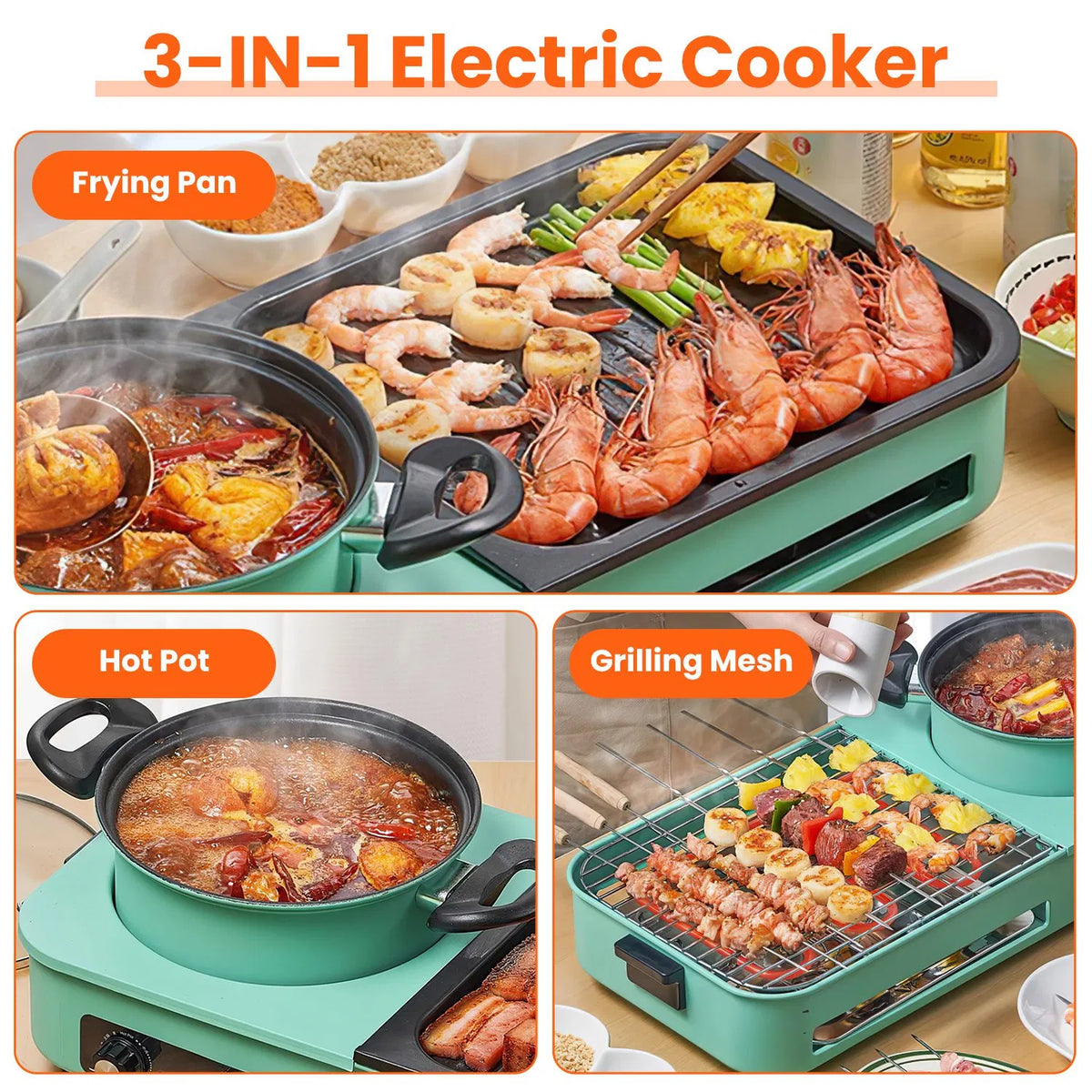 Electric Raclette Grill with Hot Pot, 1600W 3-in-1 Tabletop Cooker – image 11