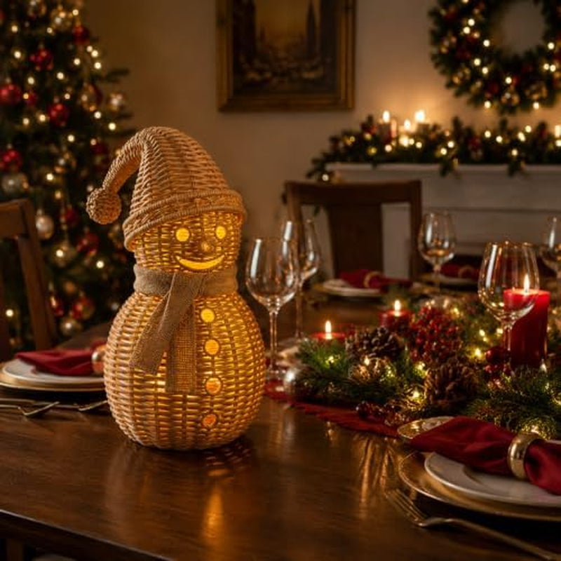 Rattan Snowman Figurine, Lighted Wicker Candle Holder 12 in – image 5