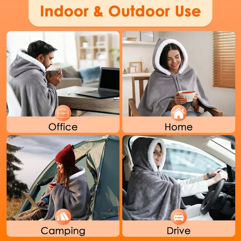 Wearable Heated Blanket Hoodie, USB Powered Flannel with 3 Heat Levels – image 11