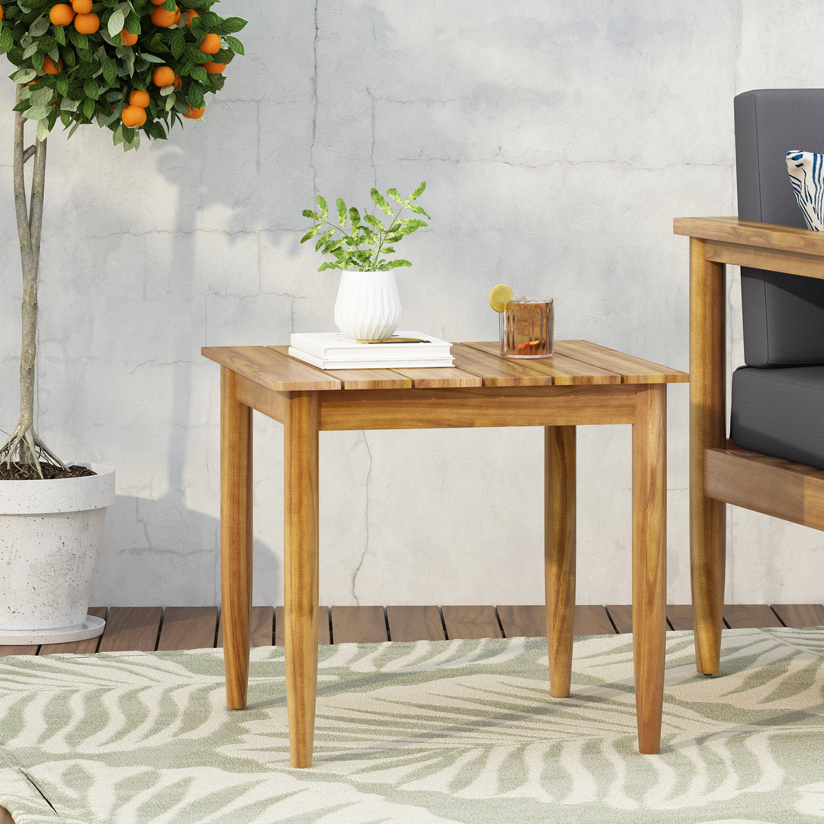 Teak Wood Side Table, 20 x 20 Inch Accent End Table