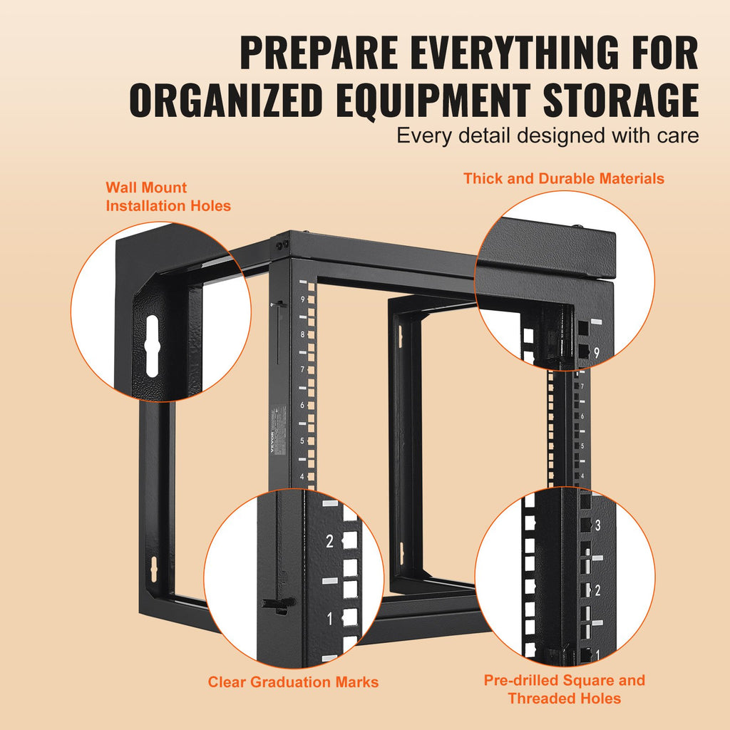 9U Wall Mount Open Frame Network Rack, 150 lb Capacity, 18 in Deep – image 6