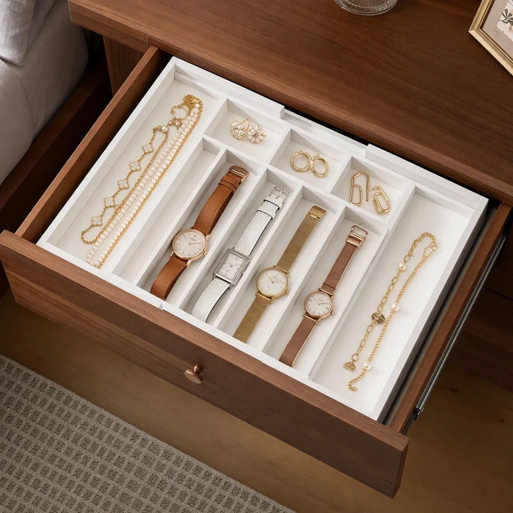 Bamboo Drawer Organizer, Expandable 6-8 Compartment Utensil Tray – image 3