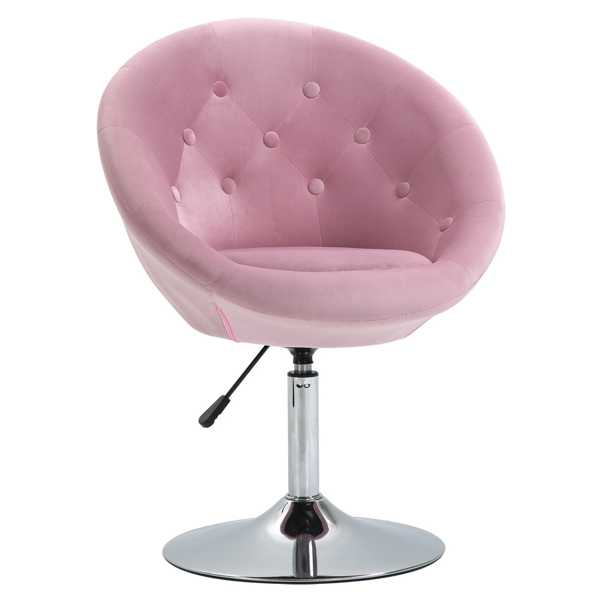 Pink Tufted Swivel Vanity Chair with Chrome Base, Height Adjustable – image 1
