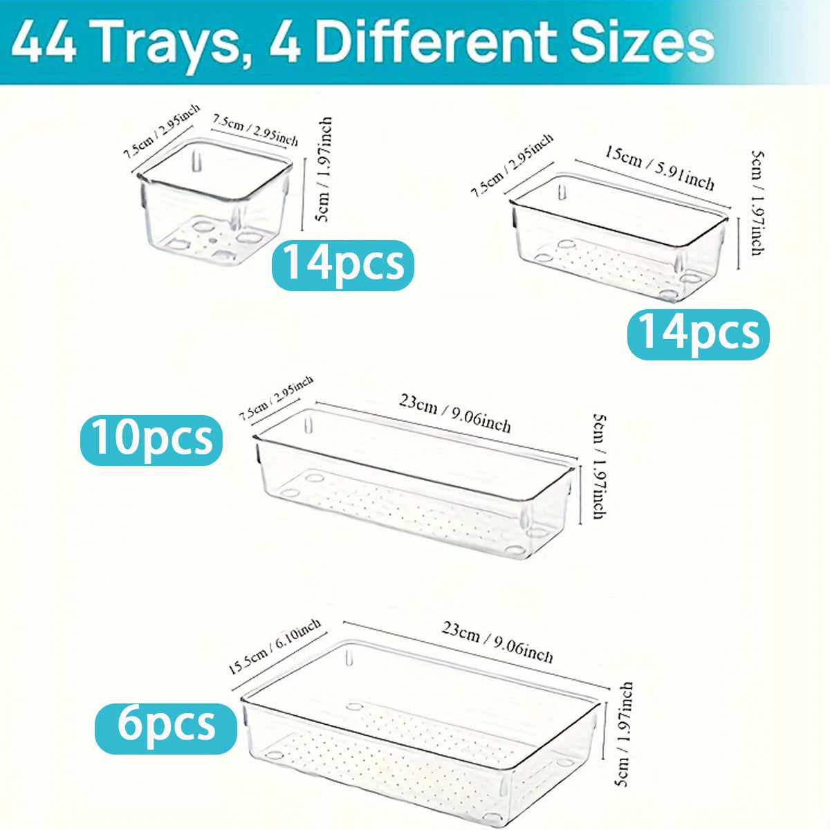 Drawer Organizer Set 44-Piece Clear Plastic Divider Trays – image 3