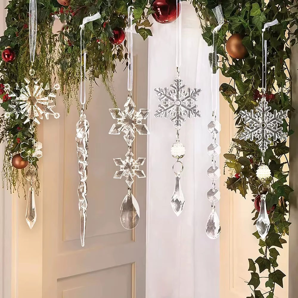 Snowflake Icicle Ornaments – 10 Pc Clear Acrylic Christmas Tree Drops – image 2