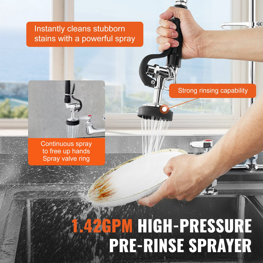 Commercial Pre-Rinse Kitchen Faucet, 26 in Deck Mount, 8 in Center, 12 in Spout – image 5