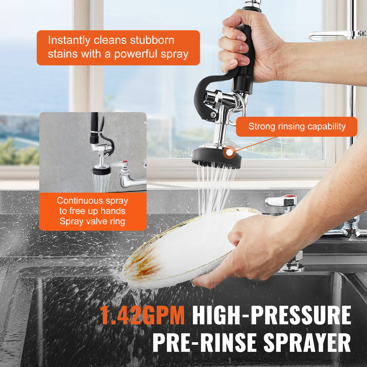 Commercial Pre-Rinse Kitchen Faucet, 26 in Deck Mount, 8 in Center, 12 in Spout – image 5