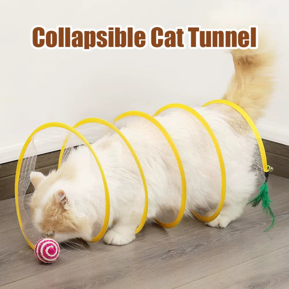 S-Shaped Cat Tunnel - Foldable Play Tube with Ball