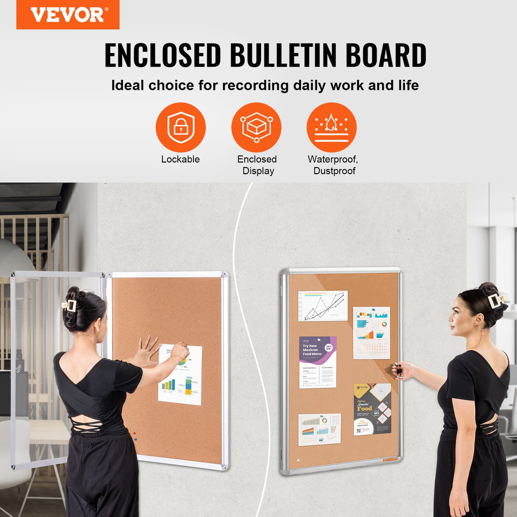 Lockable Enclosed Cork Board 36 x 24 in with Aluminum Frame – image 2
