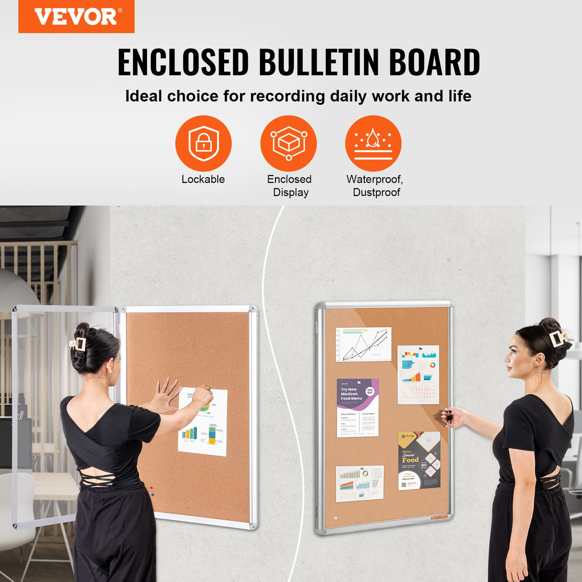 Lockable Enclosed Cork Board 36 x 24 in with Aluminum Frame – image 2
