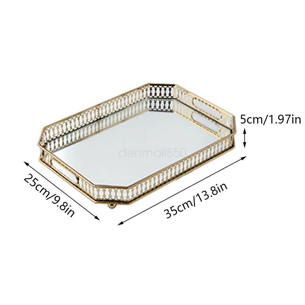 Gold Mirrored Vanity Tray, 13.8 x 9.8 In Metal Decorative Organizer – image 5