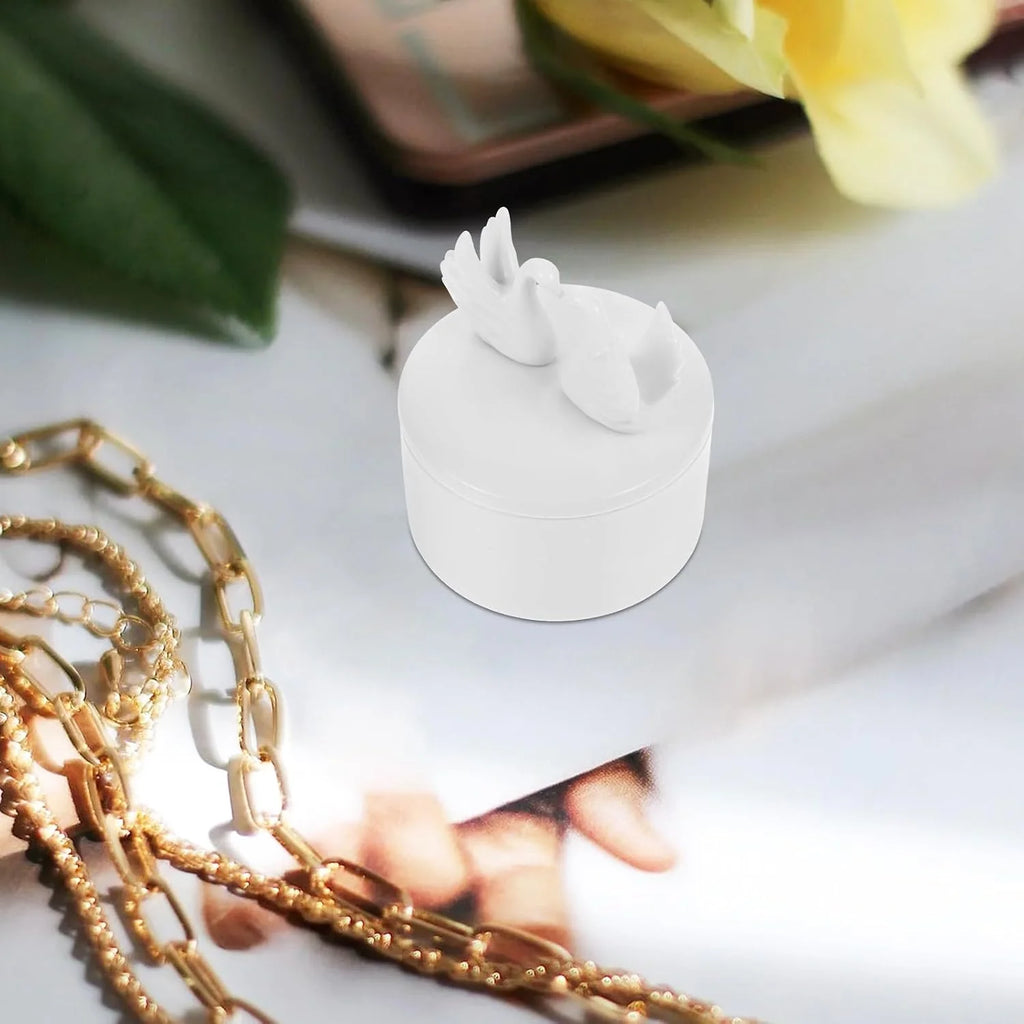 Ceramic Jewelry Box, White Swan Trinket Box with Lid – image 6