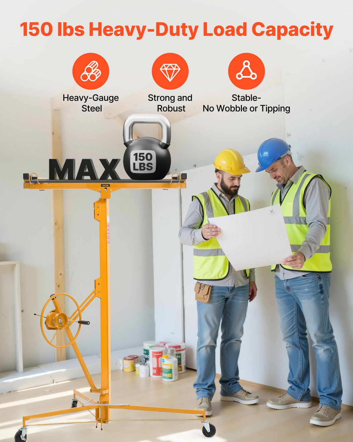 Drywall Lift 16 ft, 150 lb Sheetrock Panel Hoist with Lockable Wheels – image 2