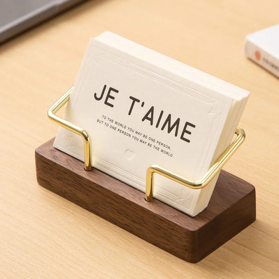 Business Card Holder – Wood & Metal Desk Display Stand – image 2