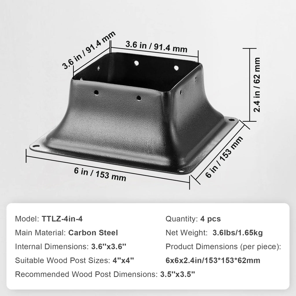 4x4 Post Base 4 Pack, Heavy Duty Powder-Coated Steel Post Brackets – image 7