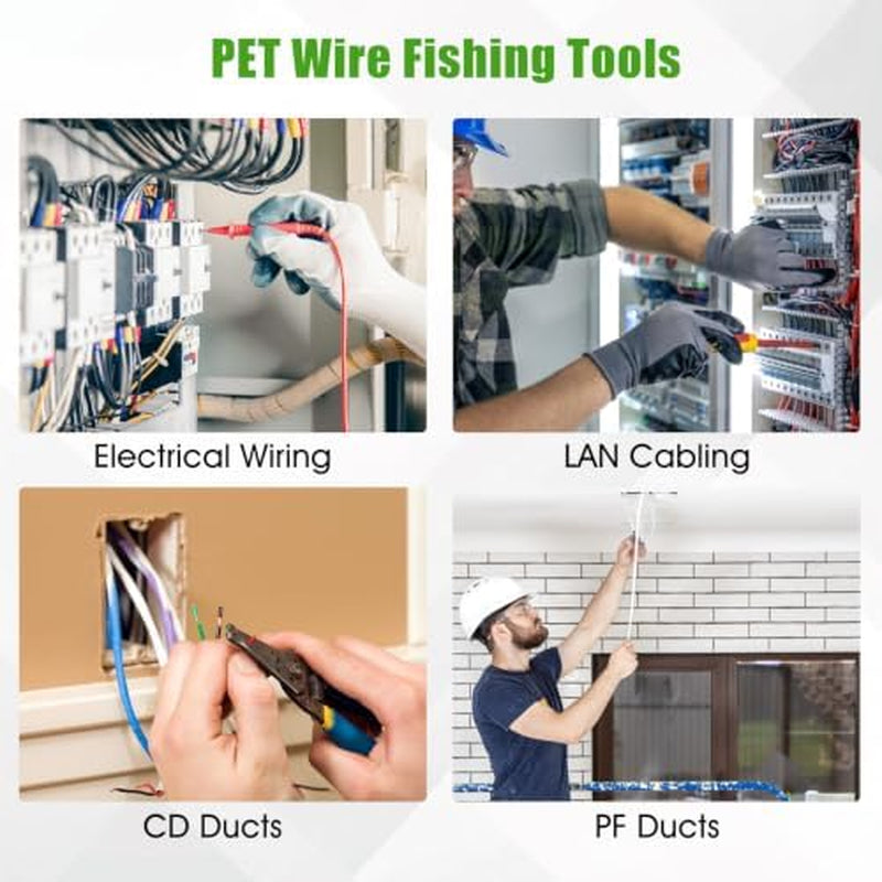 Fish Tape 197 ft, 4.5 mm Wire Puller with 7 Guide Tips and Gloves – image 4