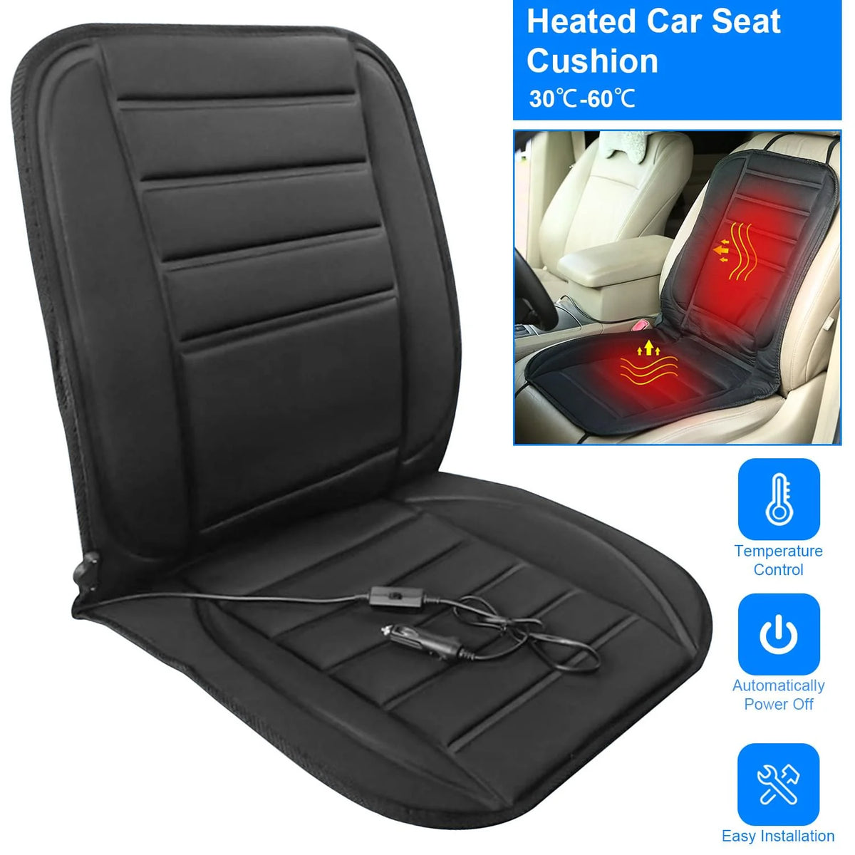 Heated Car Seat Cushion 12V with Adjustable Temperature