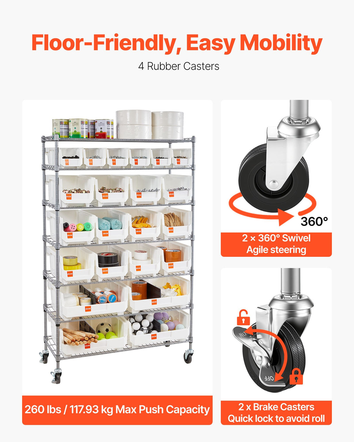 Rolling Bin Storage Rack 7-Tier with 22 Bins, 800 lb Steel Frame – image 5
