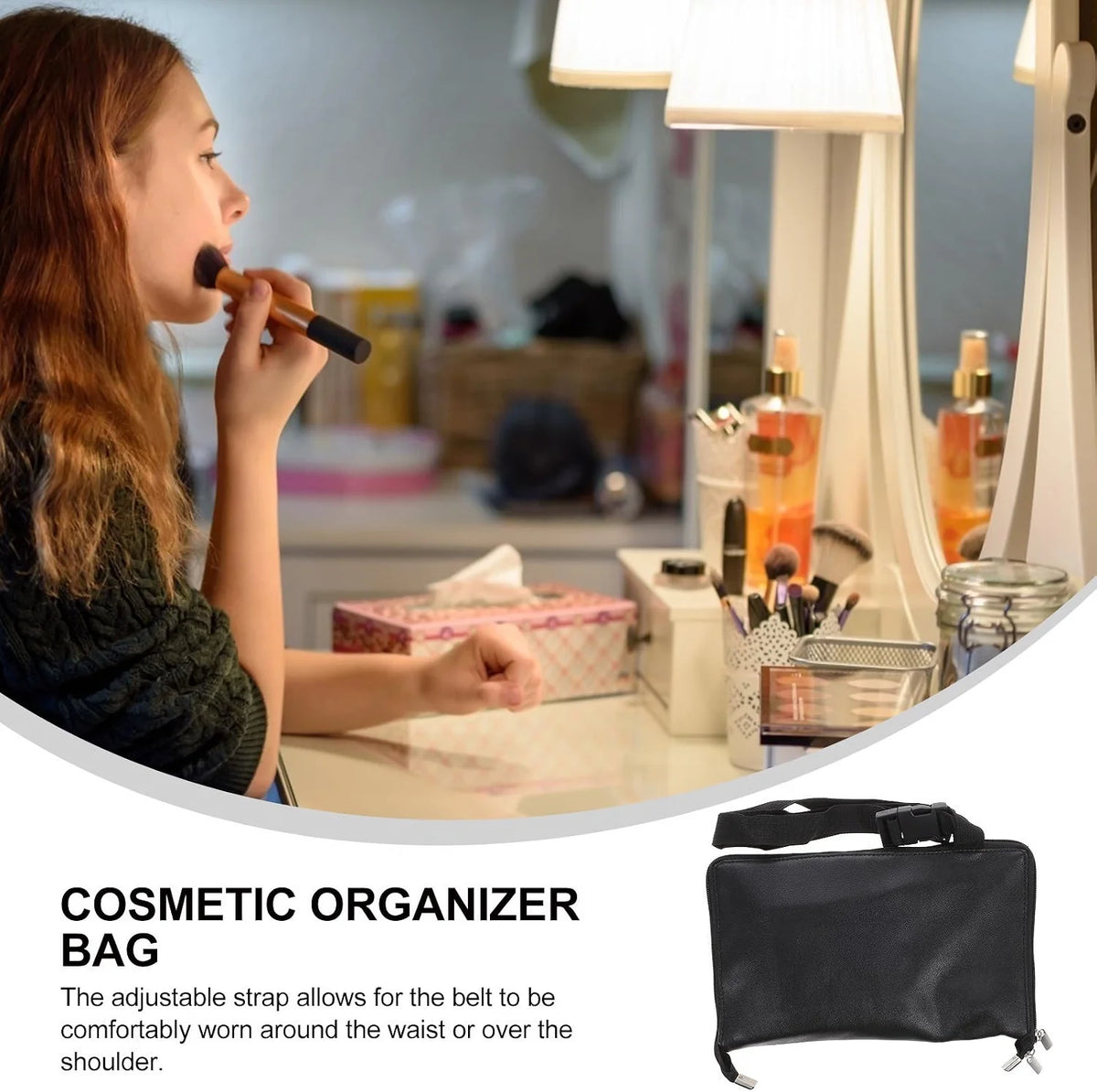 Makeup Brush Bag – PU Leather Brush Organizer with Belt Strap – image 2