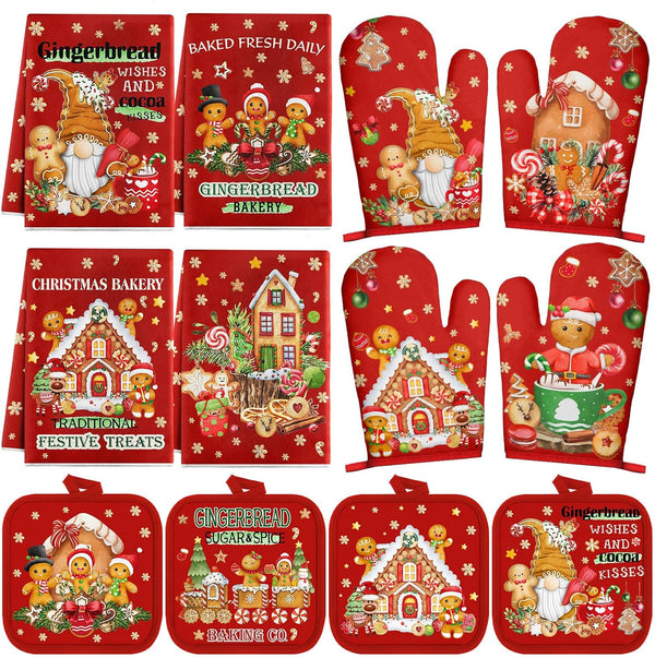 Gingerbread Christmas Kitchen Towel, Mitt and Pot Holder Set, 12 Pc