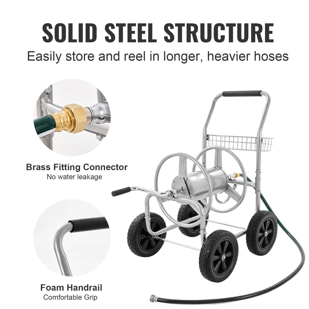 Hose Reel Cart with Storage Basket Holds 300 Ft Garden Hose