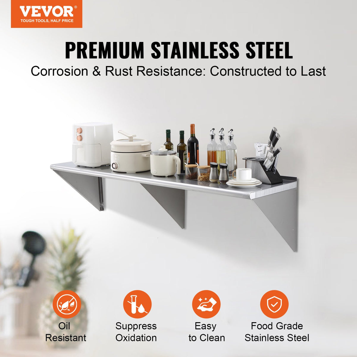 18 x 72 in Stainless Steel Wall Shelf with Brackets 500 lb – image 3